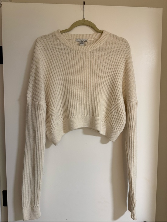 Urban Outfitters Sweaters - Urban Outfitters Cream Ribbed Knit Cropped Sweater | Size Large